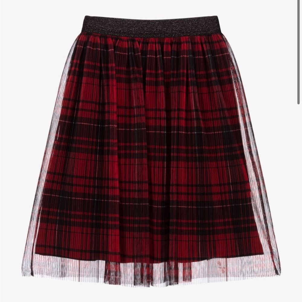Mayoral Red and Black Plaid A-Line Skirt